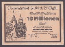 Leutkirch, Oberamtstadt; 10 milionów marek z 21 sierpnia 1923 roku