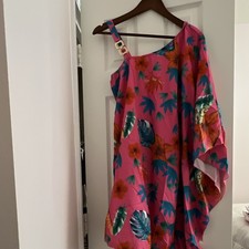 SHEIN Pink Floral Asymmetrical Sundress Buckle Accent Short Sleeve Size M