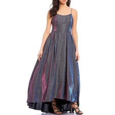 Betsy  Adam Women's 6 Purple Iridescent Galaxy Glitter Maxi Ball Gown OS16-8