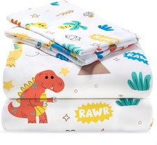 3-Piece Twin Dinosaur Sheet Set Soft Microfiber Toddler Bedding Boys Girls