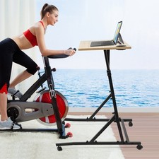 Adjustable Bike Trainer Fitness Desk Mobile Cycling Workstation w/Lockable Wheel
