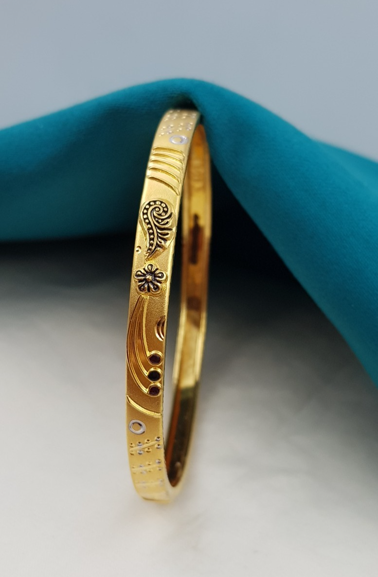 Flower Design Gold Bangle Bracelet 22K Yellow Gold Premium Look