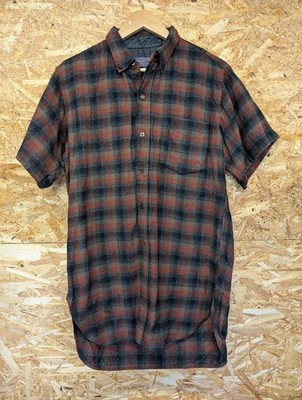 Pendleton kurzärmliges Hemd Medium Herren hergestellt in den USA orange kariert kariert Wolle Tasche