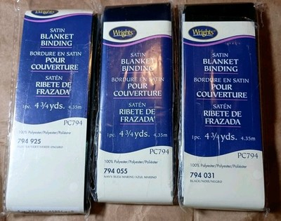 Wrights Satin Blanket Binding - Lot Of 3 - Black, Navy, Hunter Green-4.75 Yds/Ea
