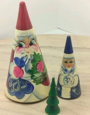 VTG CLAUS MALRYOSHKA NESTING DOLL HANDMADE WOODEN PAINTED MADE RUSSIA SIGNED
