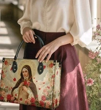 Virgin Mary Women’s Leather Handbag With Handle, Christian Bags For Women, Sacre