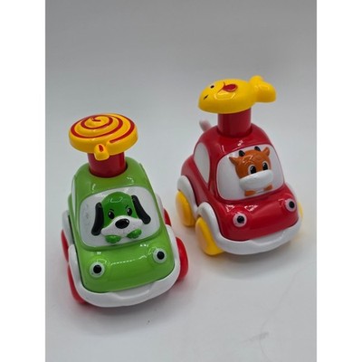 Set of 2 Press & Go Fast Moving Toy Cars Green Dog Red Cow Toddler Kids /VV