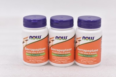 Lot of 3 Now Serrapeptase 60,000u Healthy Immune Function 60 Veg Caps EXP:04/28
