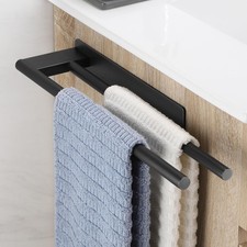 Doppelter Handtuchhalter Schwarz Matt, Edelstahl - Bohrfreie Installation, 39CM