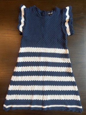 Chloe + Jasmine Girls Dress Size 10 White & Blue Striped Nautical Crochet Trim
