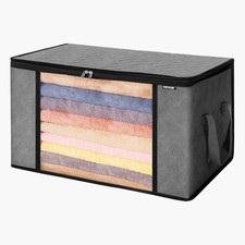 90L Large Storage Bags 6 Pack - Foldable Closet Organizers with Handles Grey