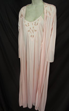 Vtg 70s Gilead Lingerie Pink Nylon Summer Nightgown Wrap Robe Dressing Gown SET