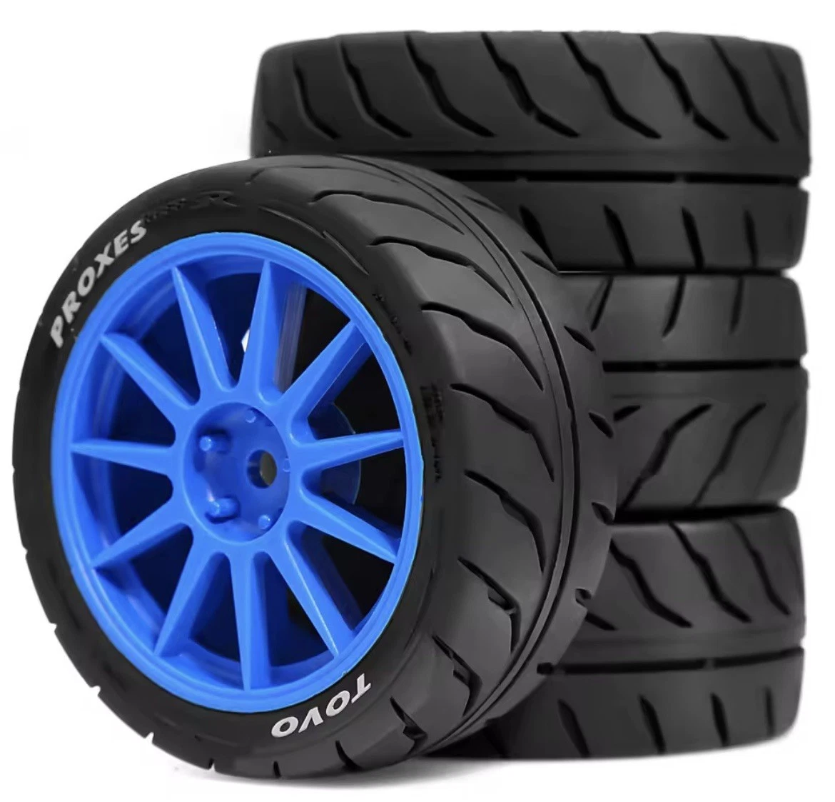 Jeu De 4 Jantes 5 Branches Blanches & Pneus Drift Noirs Pour Voiture RC 1:10 Route - Neuf