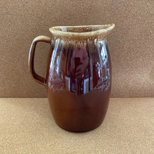 Vintage Hull USA Brown Pottery Drip Glaze Pitcher