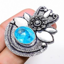 Swiss Blue Topaz Gemstone 925 Sterling Silver Jewelry Adjustable Ring