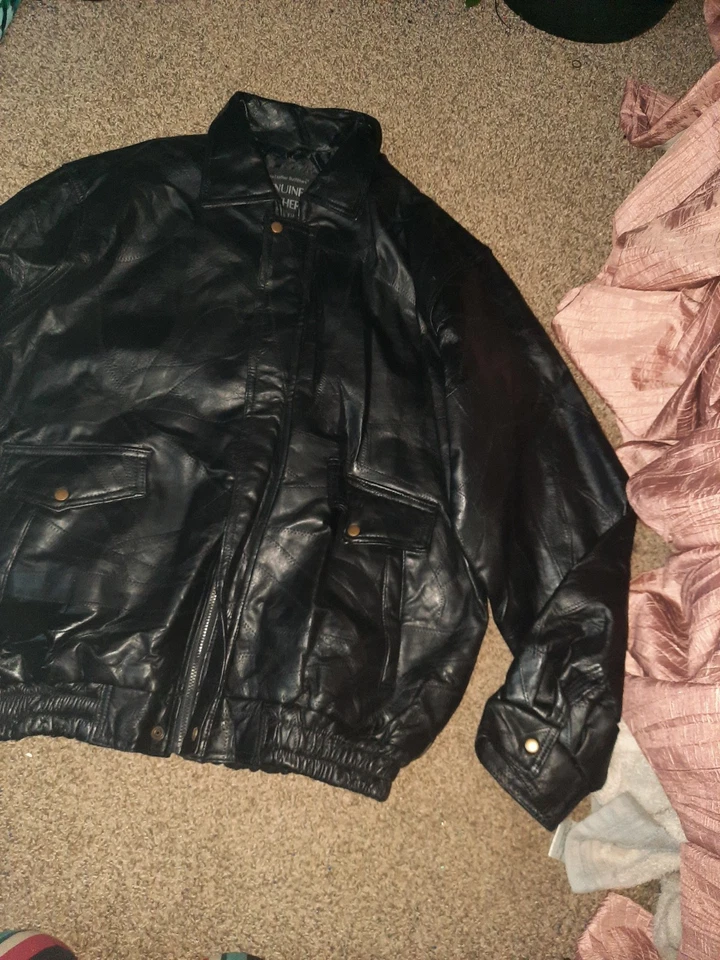 Chaqueta de Motociclista Napoline Leather Outfitters Hombres Grande De Colección Genuina Retazos Y2K Foto 3 de 4