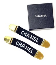 CHANEL Logo Arm Band Pair set sleeve stopper Black x Gold Hardware With Box