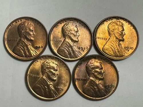 1923 1929D 1930D 1931 1939 Lincoln Cents – Very Nice AU/UNC (E47)