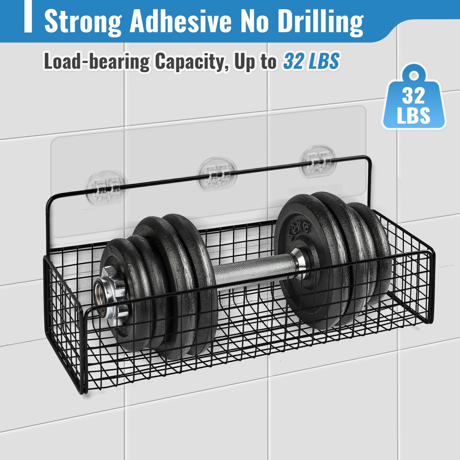 15 Pack Shower Caddy Adhesive Replacement - Strong Shower Shelf Adhesive Hooks