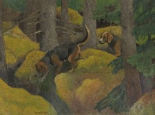 057 Liljefors, Bruno - Paesaggio con cani da caccia (Volpe inseguita dai beagle) 1899