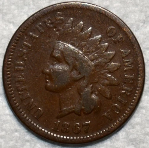 Fine 1867 Indian Head Cent, Chocolate-Brown, Scare Date specimen.