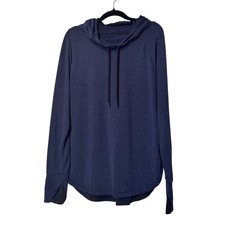 Serene Tangerine Navy Heather Hoodie Thumbholes Curved Hem Women's Medium