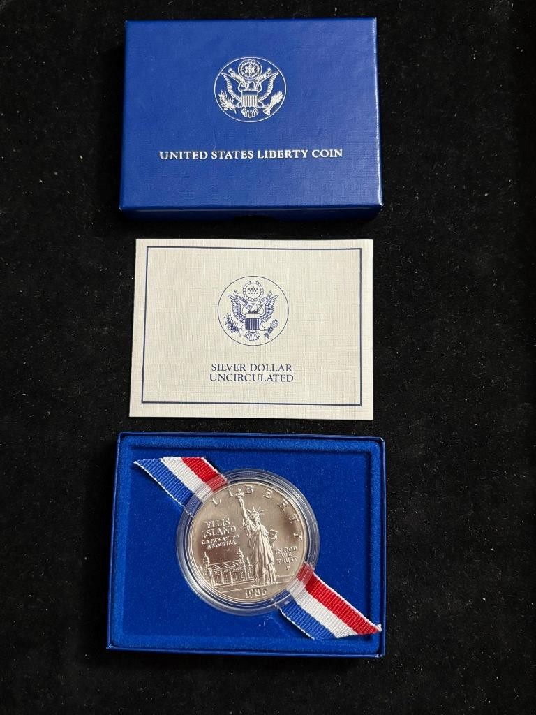 アメリカ合衆国リバティ 1986年 エリス島デザイン 1986 United States Liberty Ellis Island Silver Dollar Coin in Box
