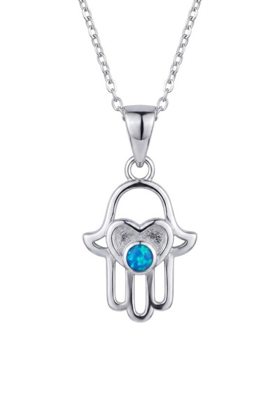 Latelita Love My Hamsa Hand AnhäNger Halskette Silber Blau Opal-image