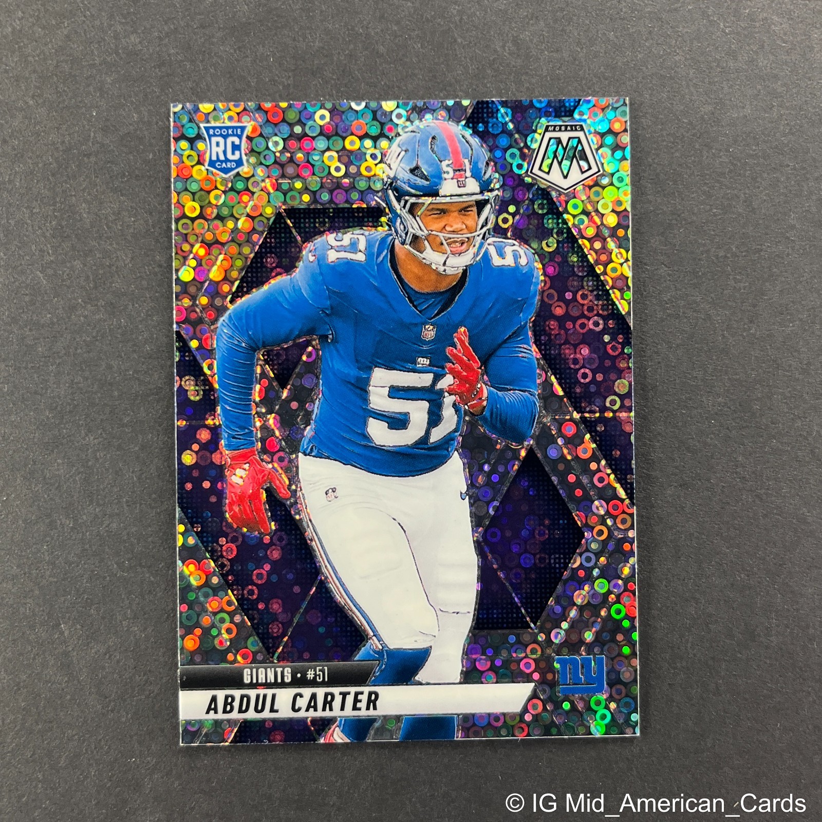 2025 Panini Mosaic Abdul Carter Rookie No Huddle Disco Prizm #317 Giants (RC)