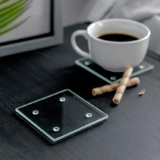 6x Square Glass Coasters 10cm Coffee Table Drinks Cup Coaster Mats Set
