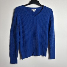 St. John  s Bay Cable Knit Sweater Women  s Medium Blue V-Neck Classic Preppy