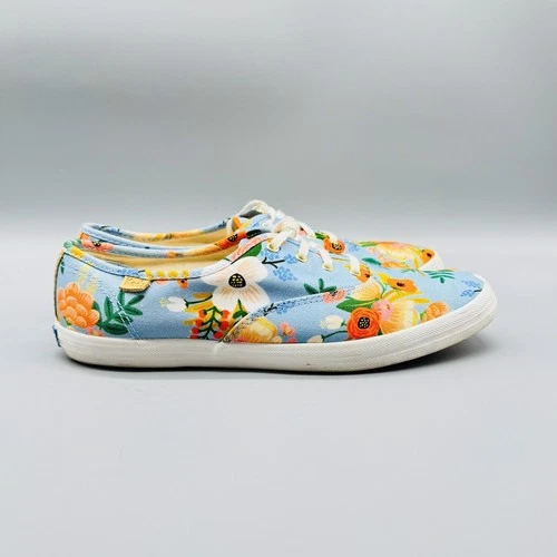 Keds Shoes Women 8.5 Blue Canvas Floral Rifle Paper Low Top Lace Up Sneakers