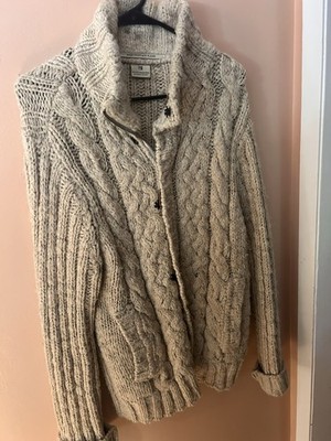 Scotch & Soda Men's Beige Cable-Knit Full Zip High Neck Sweater, Long Sleeve