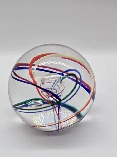 Glass Eye Studio Swirl And Bubble Paperweight Multi-colored Signed