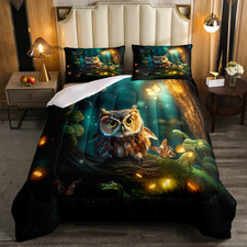 3D Cartoon Owl Bedding Set for Girls - Full Comforter  Duvet Insert 3Pcs
