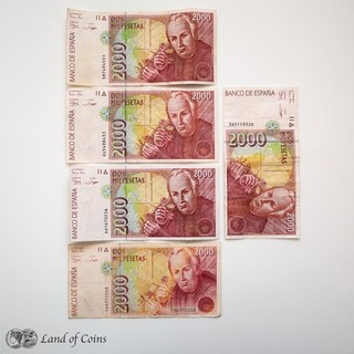 SPAIN: 5 x 2 000 Spanish Peseta Banknotes.