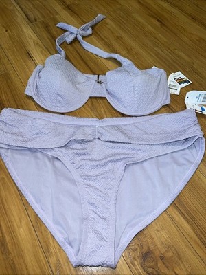 Light Purple 2 Pc Ruched Bikini Bottom Underwire Halter Top Plus 1X 16 18 Swim