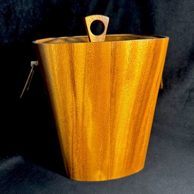 50s 60s Teak Ice Bucket Vintage MCM Insulated Handle Lid. KML
