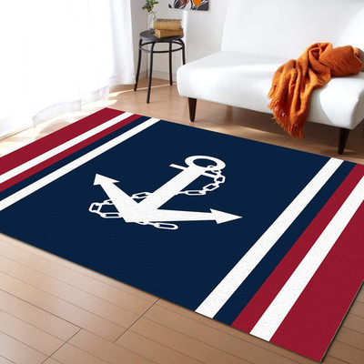 Nautical Anchor Indoor Area Rug, Red White Stripes, Non-Slip 2'7''X5