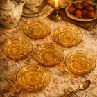 Set of 6 Vintage Amber Depression Glass Floral Salad Plates 1930s