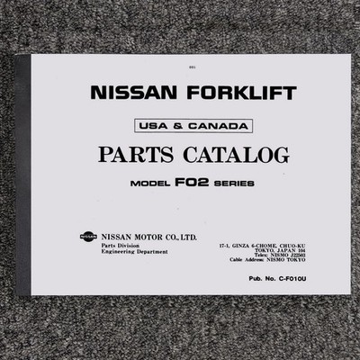 Nissan PF02A25V Forklift Lift Truck Parts List Catalog Manual Book F02 Series