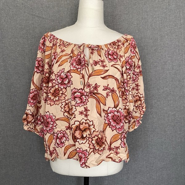 Target Womens 12 Floral Off The Shoulder 3/4 Blouse Top Boho Resort Relaxed