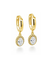 14k Yellow Gold Halo Oval Shaped Birthstone Huggie Earrings for Women