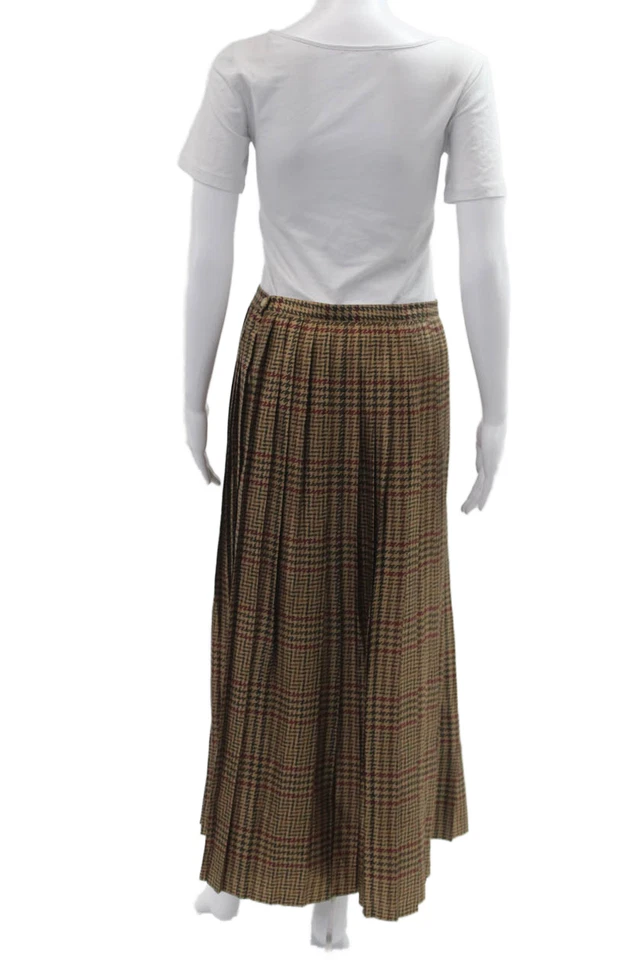 Saia Midi Lauren Ralph Lauren Feminina Bege Xadrez Seda Plissada Tamanho 8 - Imagem 3 de 4