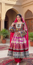 Stunning Traditional Afghan Kuchi Dress Hand-Embroidered Frock with Mirror Wor