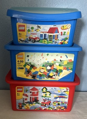 Vintage stapelbare Lego Aufbewahrungswannen X3 4107 5582 6166 Leerkartons