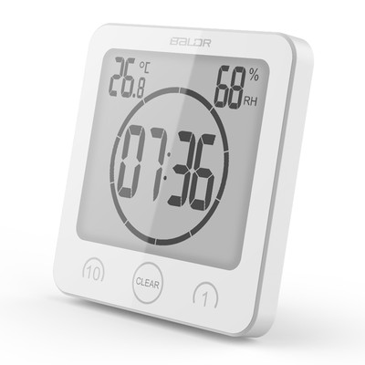 Baldr Waterproof Shower Clock Bathroom Touch Button Timer Indoor Temperature