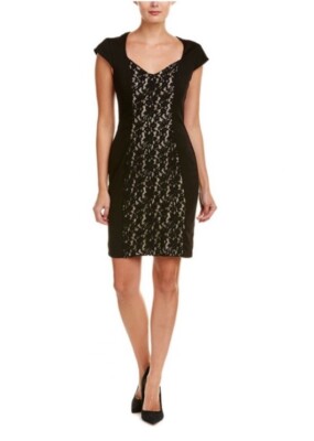 New Alexia Admor Black Floral Lace Insert Sheath Dress Size Small NWT
