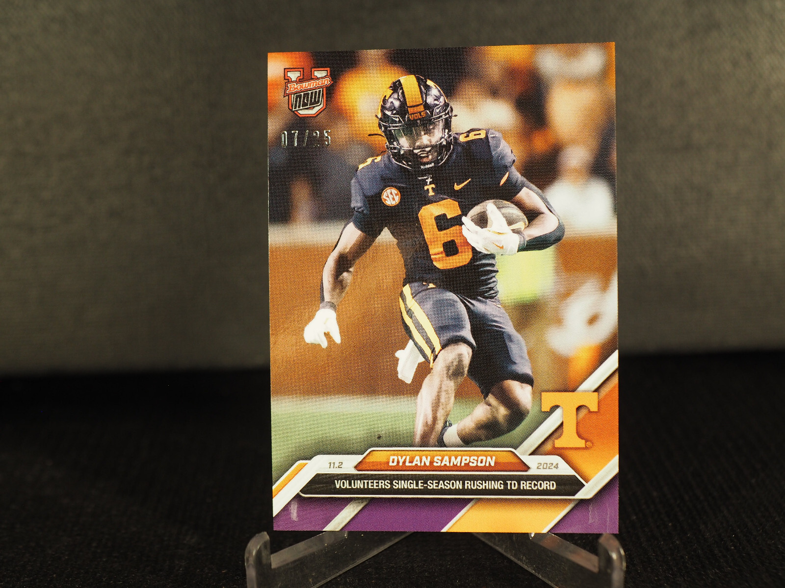 Dylan Sampson Volunteers 2024 Bowman U Now Football Card 35 Purple Parallel 7/25