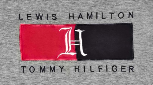 Tommy Hilfiger x Lewis Hamilton Logo T-Shirt L Gray Embroidered Chest Brand Tee - Picture 3 of 8
